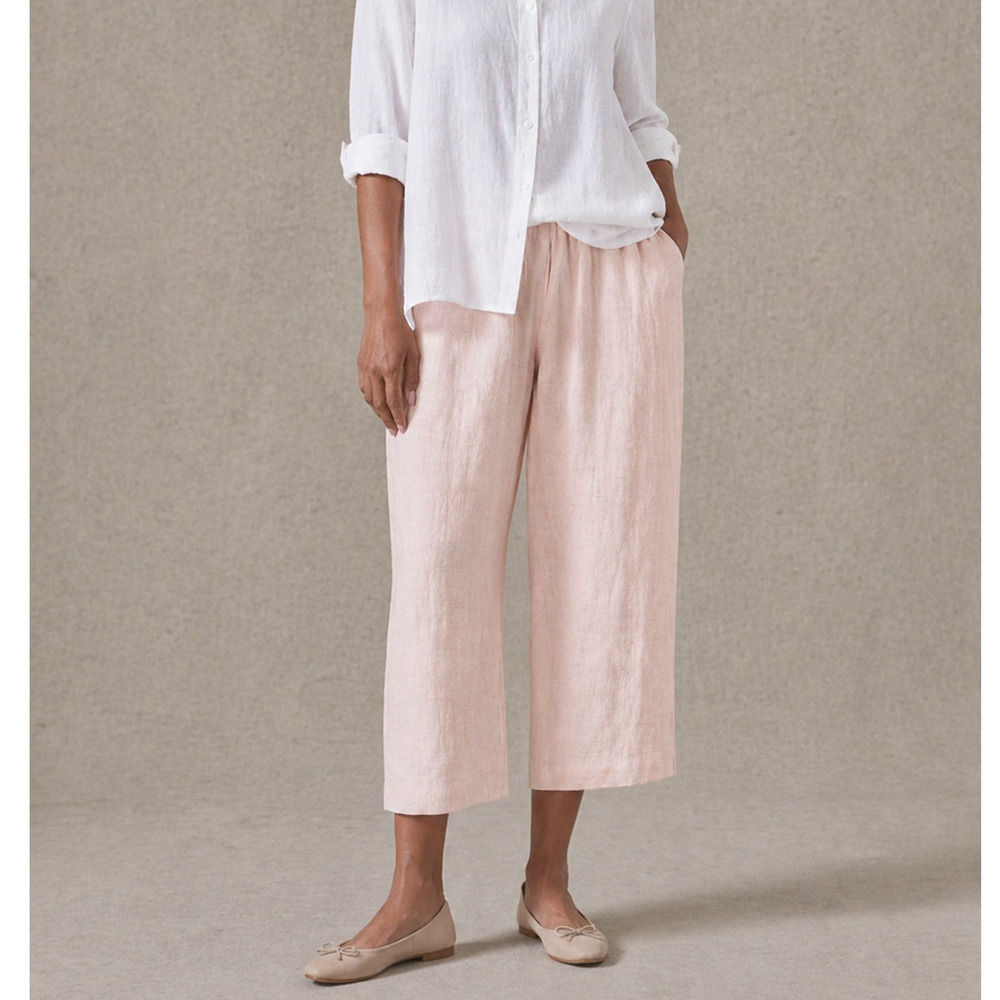 Eskandar 0 Melange 100% Linen Japanese Trousers $795 Blush Pink Minimalist 2 4